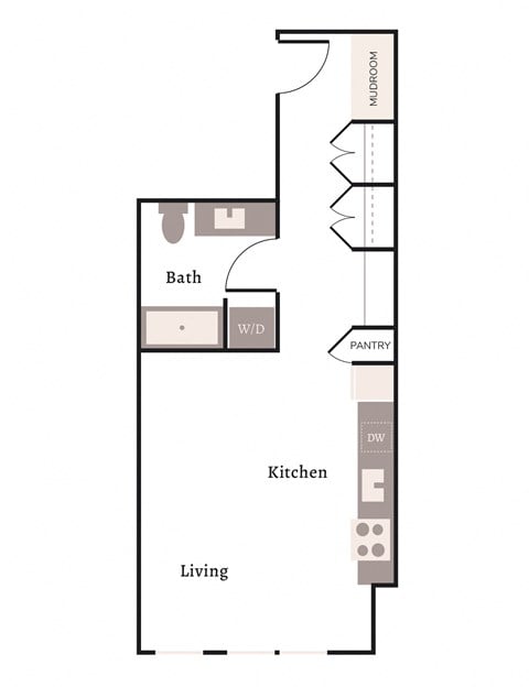 Floor plan for studio, 1 bath, 493 sqft